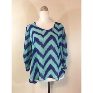 Tiffany Blue & Navy Blue Chevron Chiffon HeartSoul